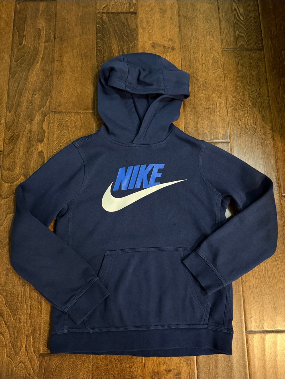 Boys Nike Navy Hoodie with Blue Logo and White Swoosh